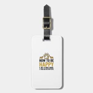 Etiqueta Para Maletas Bulldog Frase Feliz Grabado Vintage Amante Perros 
