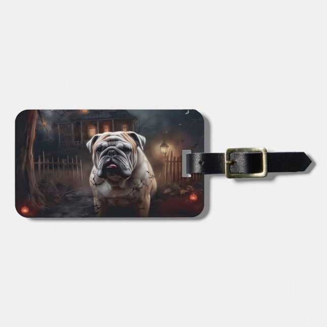 Etiqueta Para Maletas Bulldog Halloween Scary (Frente Horizontal)