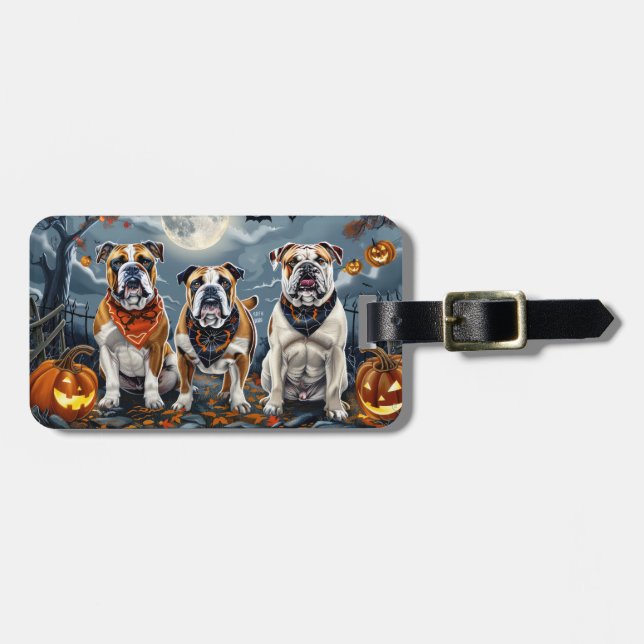 Etiqueta Para Maletas Bulldog Halloween Spooky (Frente Horizontal)