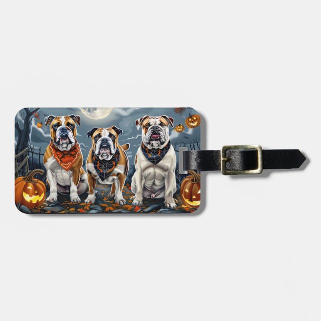 Etiqueta Para Maletas Bulldog Halloween Spooky (Frente Horizontal)