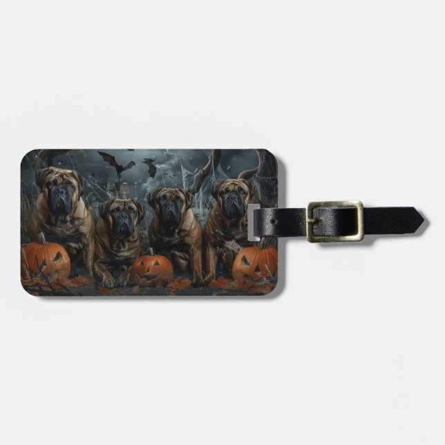 Etiqueta Para Maletas Bullmastiff Halloween Noche Doggy Delight (Frente Horizontal)