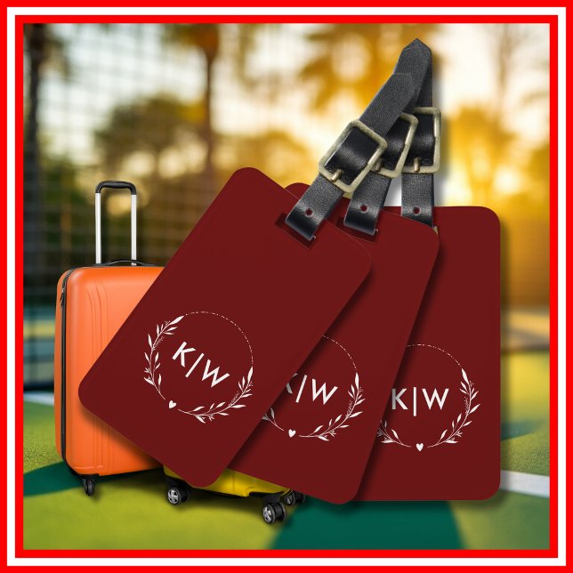 Etiqueta Para Maletas Burdeos y blanco | Monograma de Iniciales Modernas (Subido por el creador)