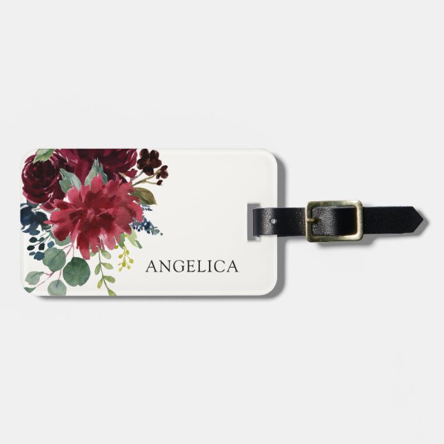 Etiqueta Para Maletas Burgundy Bouquet | Nombre personalizado (Frente Horizontal)