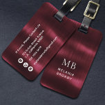 Etiqueta Para Maletas Burgundy Brushed Steel Faux Metal Monogram<br><div class="desc">Travel in elegance with this Burgundy Brushed Steel Faux Metal Monogram Luggage Tag. The design features a rich burgundy faux brushed metal background inspired by sleek stainless steel finishes, creating a bold yet refined look. Personalize the front with your monogram initials and name in crisp white typography for a clean...</div>