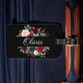 Etiqueta Para Maletas Burgundy Floral Elegante Bonito acuarela