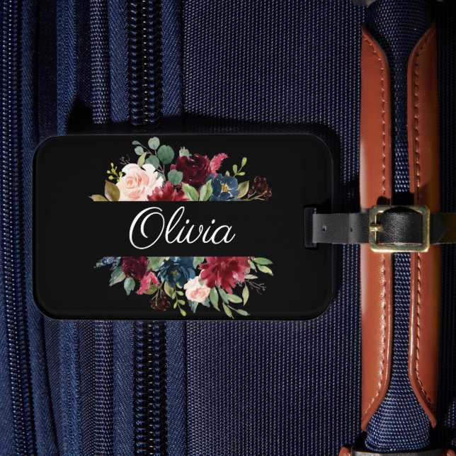 Etiqueta Para Maletas Burgundy Floral Elegante Bonito acuarela (Anverso In Situ 4)