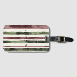 Etiqueta Para Maletas Burgundy Red Green Cream Stripes