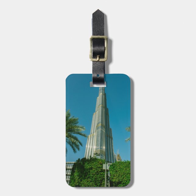 Etiqueta Para Maletas Burj Khalifa, Dubai y palmeras (Frente Vertical)
