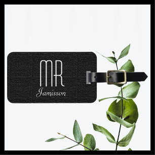 Etiqueta Para Maletas Burlap negro con textura falsa MR Personalizado Et