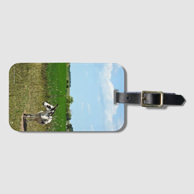 Etiqueta Para Maletas Burro en un campo (Anverso horizontal)