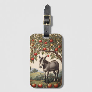Etiqueta Para Maletas Burro Vintage Bajo Un Árbol De Apple