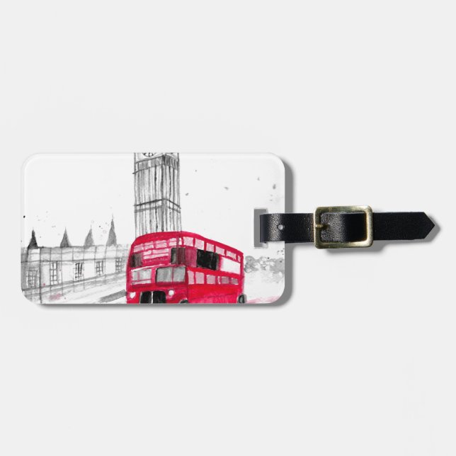 Etiqueta Para Maletas Bus Rojo Londres (Frente Horizontal)