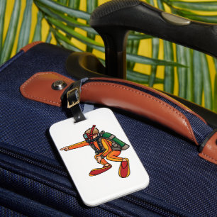 Etiqueta Para Maletas Buzo con Traje de Neopreno Naranja Señalando