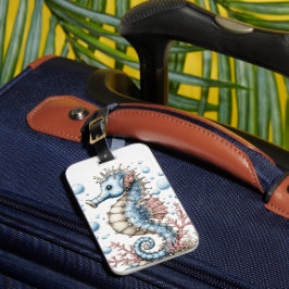 ETIQUETA PARA MALETAS CABALLITO DE MAR AZUL Y BLANCO CAPRICHOSO Y ADORAB