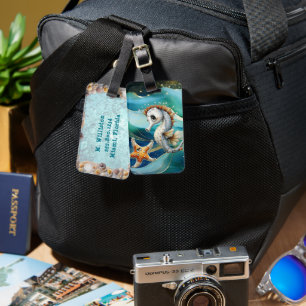 Etiqueta Para Maletas Caballito de mar y estrella de mar personalizados