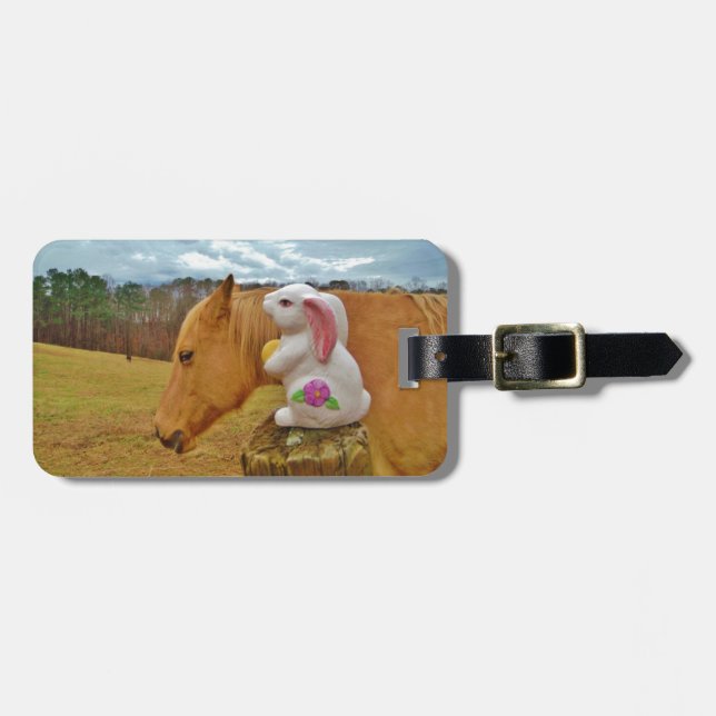Etiqueta Para Maletas Caballo amarillo, conejo de primavera (Frente Horizontal)