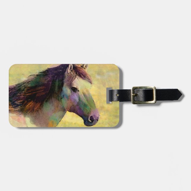 Etiqueta Para Maletas Caballo de Acuarela (Frente Horizontal)
