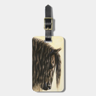 Etiqueta Para Maletas Caballo de Borrador Friesiano Negro