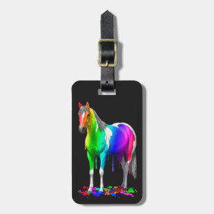 Etiqueta Para Maletas Caballo de pintura húmeda con arco iris colorido