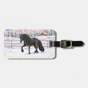 Etiqueta Para Maletas Caballo Friesiano Negro Borrador En Nieve