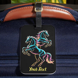 Etiqueta Para Maletas Caballo Luz de Neón Glitch Estilo Retro