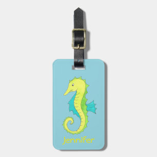 Etiqueta Para Maletas Caballo marino azul verde playa personalizado