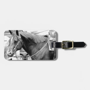 Etiqueta Para Maletas Caballo occidental en blanco y negro