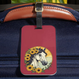 Etiqueta Para Maletas Caballo Pura Sangre y Flores de Susana de Ojos Neg
