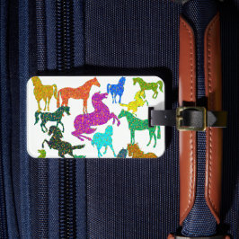 Etiqueta Para Maletas Caballos arco iris - "¡Tonto por caballos!"