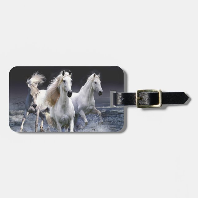 Etiqueta Para Maletas Caballos corriendo lanzando almohada (Frente Horizontal)