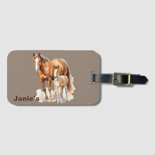 Etiqueta Para Maletas Caballos y bebés de granja personalizados. Amantes (Anverso horizontal)