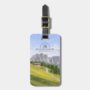 Etiqueta Para Maletas Cabaña Alpina en Dolomitas Paisaje Natural Acuarel
