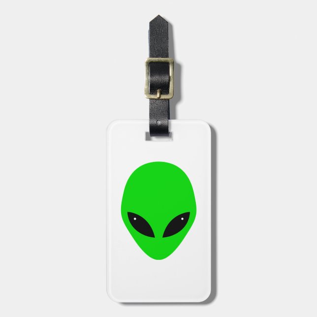 Etiqueta Para Maletas Cabeza de Alien Verde (Frente Vertical)