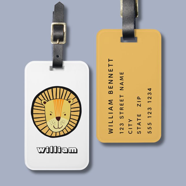 Etiqueta Para Maletas Cabeza de león personalizada (Kids Lion head wild cats personalized luggage tag)