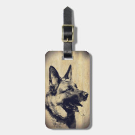 Etiqueta Para Maletas Cabeza de perro pastor alemán vintage Grunge