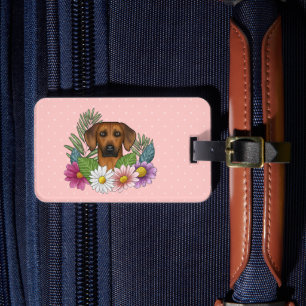 Etiqueta Para Maletas Cabeza de Rhodesian Ridgeback Flores Coloridas Sob