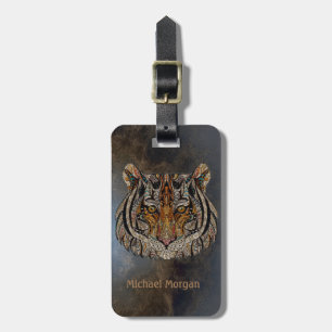 Etiqueta Para Maletas Cabeza de Tigre Aspecto Cuero - Personalizado