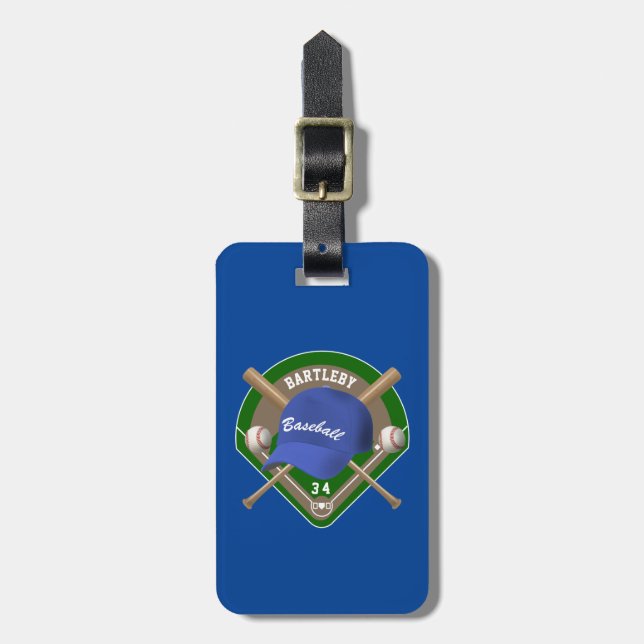 Etiqueta Para Maletas Cabo de béisbol Bats Diamante Nombre Personalizado (Frente Vertical)