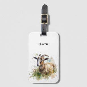 Etiqueta Para Maletas Cabra de granja acuarela, personalizado