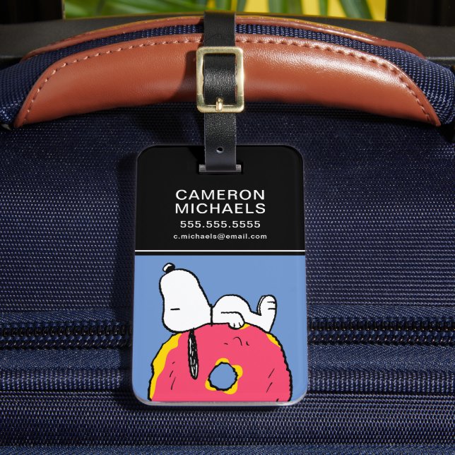 Etiqueta Para Maletas Cacahuetes | Donut rosado Snoopy (Anverso In situ 2)