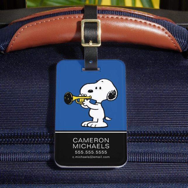 Etiqueta Para Maletas Cacahuetes | Jugador de trompeta Snoopy (Anverso In situ 2)