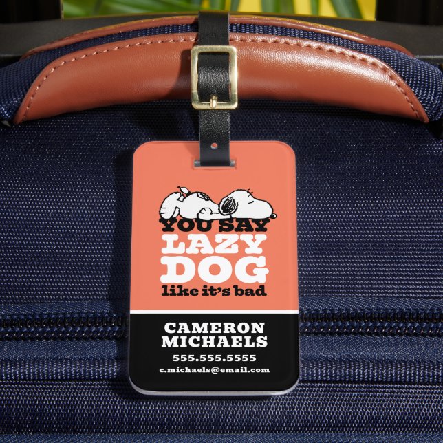 Etiqueta Para Maletas Cacahuetes | Snoopy dices Perro perezoso como malo (Anverso In situ 2)