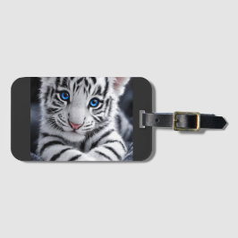 Etiqueta Para Maletas Cachorro de Tigre Blanco Adorable Póster de Fauna