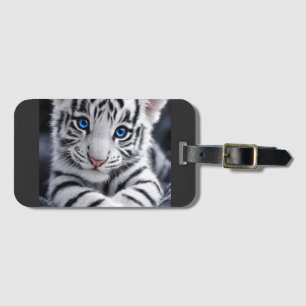 Etiqueta Para Maletas Cachorro de Tigre Blanco Adorable Póster de Fauna