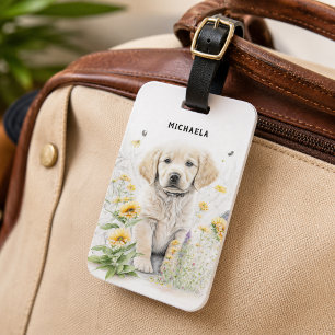 Etiqueta Para Maletas Cachorro personalizado de Retriever Dorado en flor
