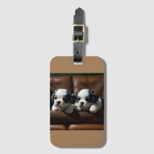 Etiqueta Para Maletas Cachorros Super Cute en el sofá 1