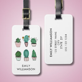 Etiqueta Para Maletas Cacti suculents ilustracion nombre personalizado