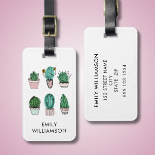 Etiqueta Para Maletas Cacti suculents ilustracion nombre personalizado