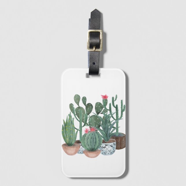 Etiqueta Para Maletas Cactus acuarela. (Anverso vertical)