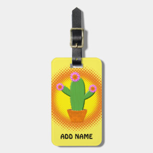 Etiqueta Para Maletas Cactus Personalizado Cuto Con Flores Rosa